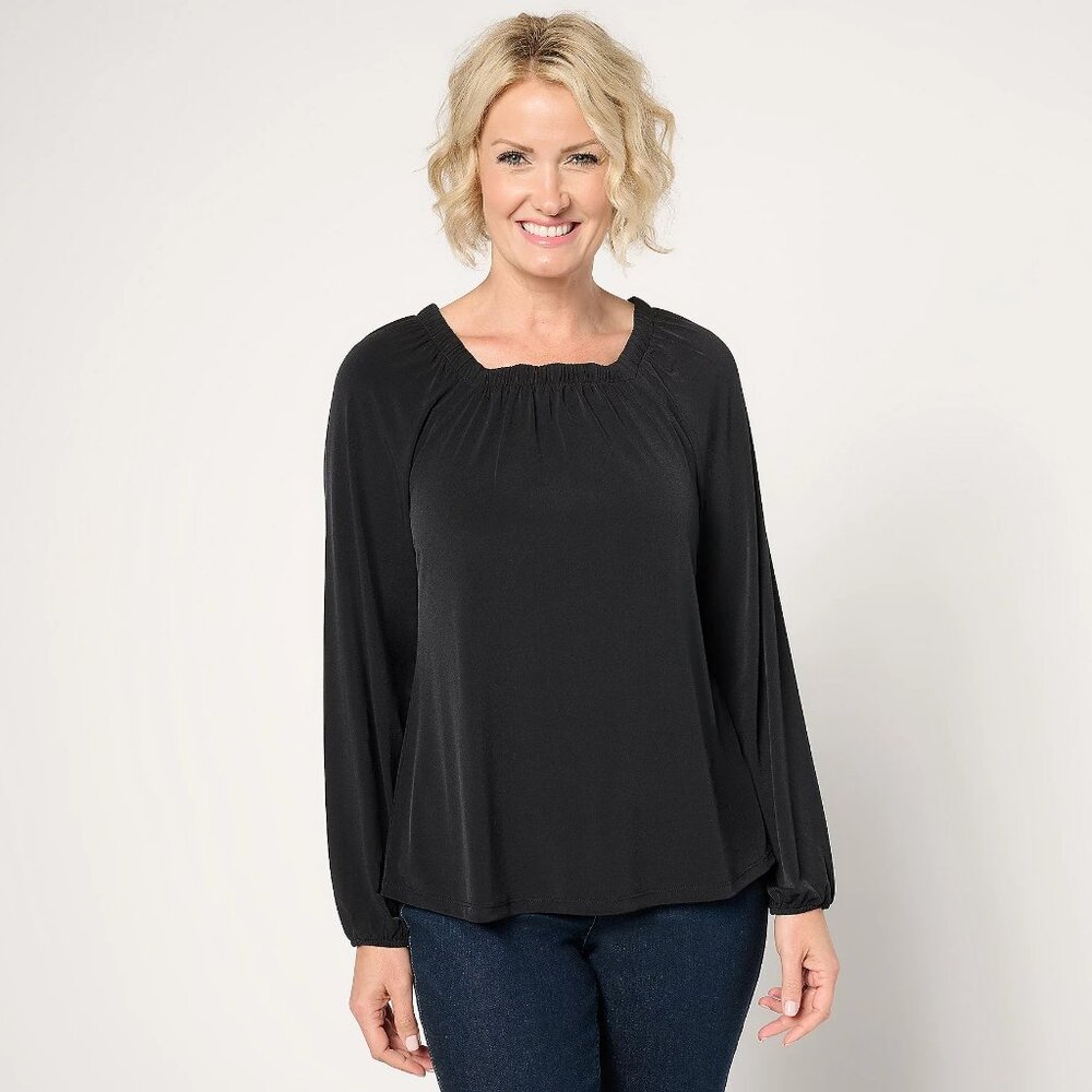 Denim & Co. Signature Shirred Square Neck Knit Top - Sz 5X a695398